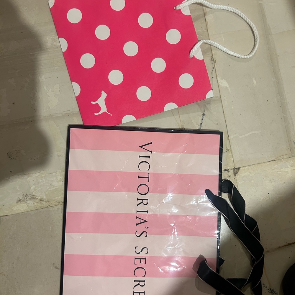 Victoria's Secret Pink Striped Tote with Black Accents